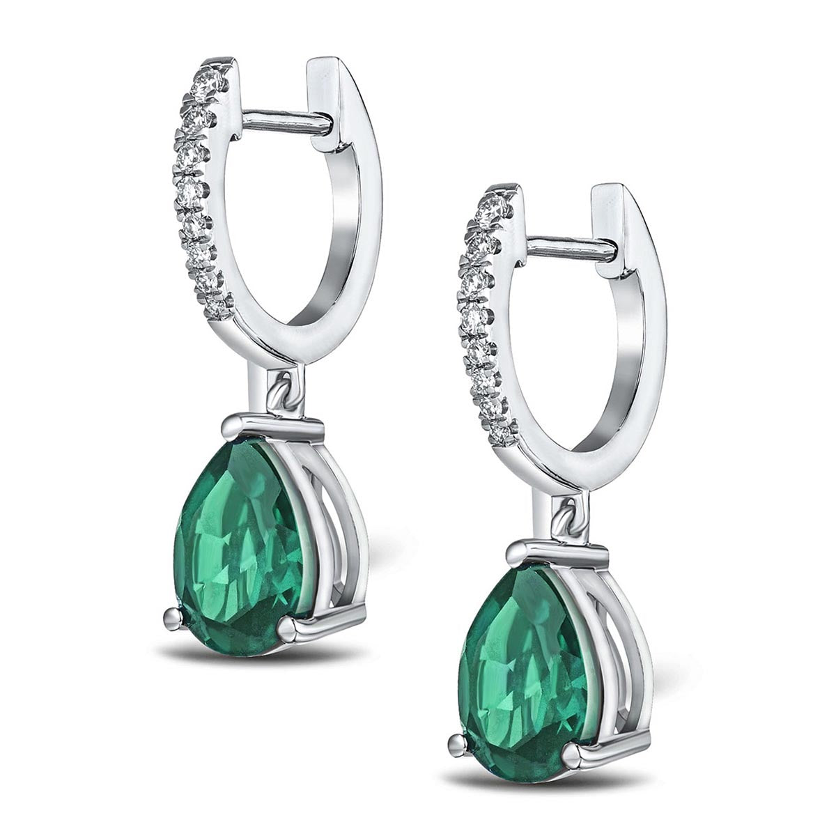 Astra 4.60ct Lab Emerald and Diamond Drop Pear Cut Earrings in Silver